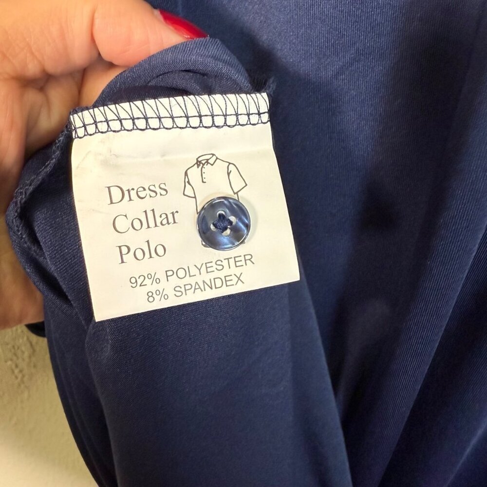 Collars & Co Semi Spread Polo Built In Collar Navy Large Formal Preppy Neutral - Picture 6 of 9